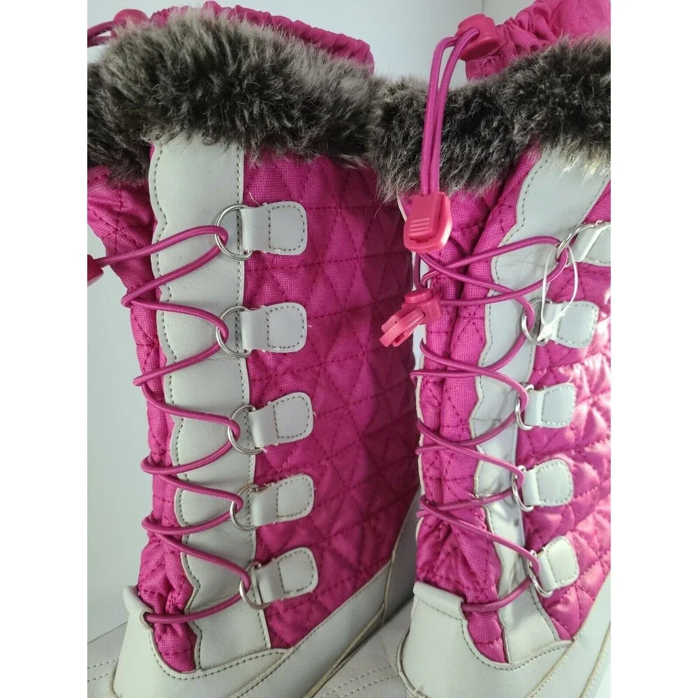 LANDS END 12"-Tall Shocking-Pink/Navajo White Winter Insulated Snowflake boot 6M - Picture 2 of 8